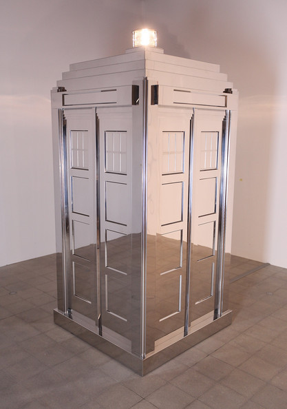  This is Mark Wallinger‘s “Time and Relative Dimensions in Space 2001″, a life-sized mirrored model of the TARDIS from “Doctor Who,” which at certain angles seems to blend into its environment. It was exhibited at The Hayward Gallery in February