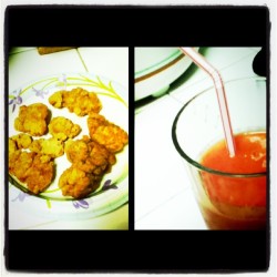 pop corn chicken and fruit smoothie  (Taken with instagram)