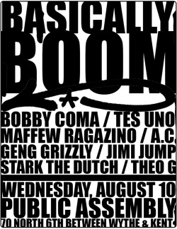 TONIGHT: BASICALLY BOOM @ Public Assembly | ŭ before 10PM,