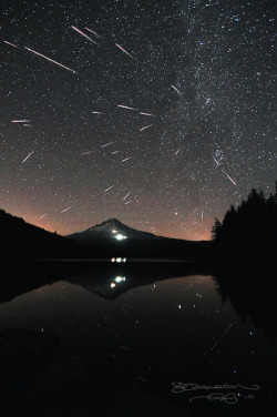 jpestrello:  Perseid Meteor Shower over Mount Hood by Gary Randall