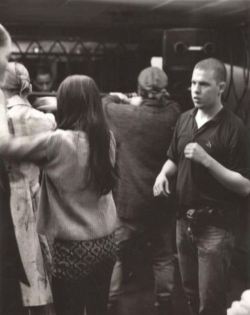 Alexander McQueen backstage one of his early shows in 1993