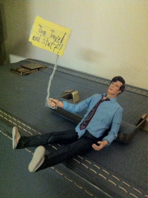 My roommate is hilarious. I came home to this little addition to my 11th Doctor action figure. Awesome.