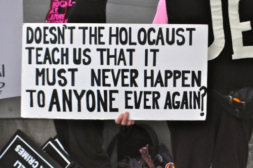 israelfacts:  The “Jews Say No” movement held a protest in Upper Manhattan expressing their opposition to the recent air attacks by Israel on the Gaza strip. Protesters stood silently, holding posters and placards which voiced their concerns. New