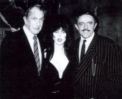 mockingbirdlane:  Vincent Price, Elvira, and John (Gomez Addams)