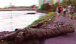 Flooding at the Schuylkill River in Philadelphia. View with red/cyan