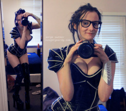 naughtynerdy:  A mirror snapshot of my tron inspired outfit.