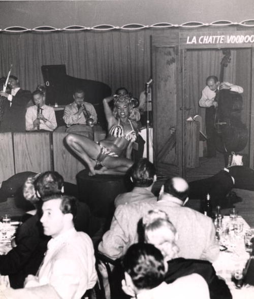 retrodoll:  Lilly “The Cat Girl” Christine onstage.. Presumably at a nightclub in New Orleans?.. 
