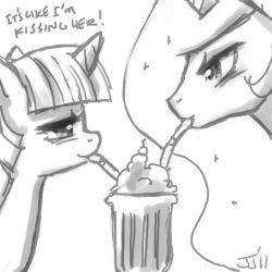 “Twilight Sparkle and Celestia drinking out of the same