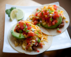 healthyalternative:  Breakfast Tacos! Corn tortillas, refried
