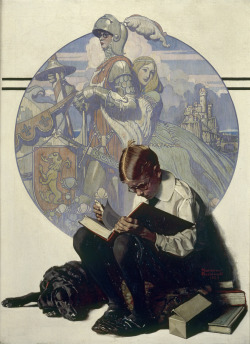 mediumaevum:  Norman Rockwell, Boy reading an adventure story