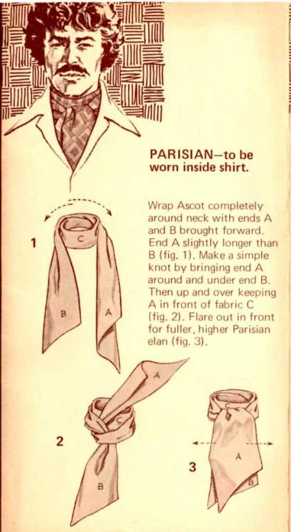 putthison:  The Great European Ascot: Complete Do-It-Yourself Instructions for Americans Great thing my mom got me at an estate sale, or greatest thing my mom got me at an estate sale? “Here’s a great new way to tie one on - with the Carre European