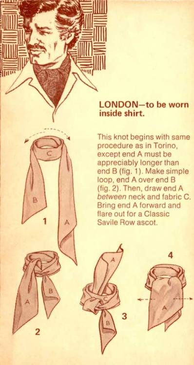 putthison:  The Great European Ascot: Complete Do-It-Yourself Instructions for Americans Great thing my mom got me at an estate sale, or greatest thing my mom got me at an estate sale? “Here’s a great new way to tie one on - with the Carre European