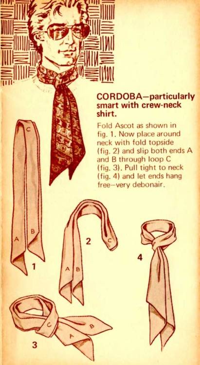 putthison:  The Great European Ascot: Complete Do-It-Yourself Instructions for Americans Great thing my mom got me at an estate sale, or greatest thing my mom got me at an estate sale? “Here’s a great new way to tie one on - with the Carre European