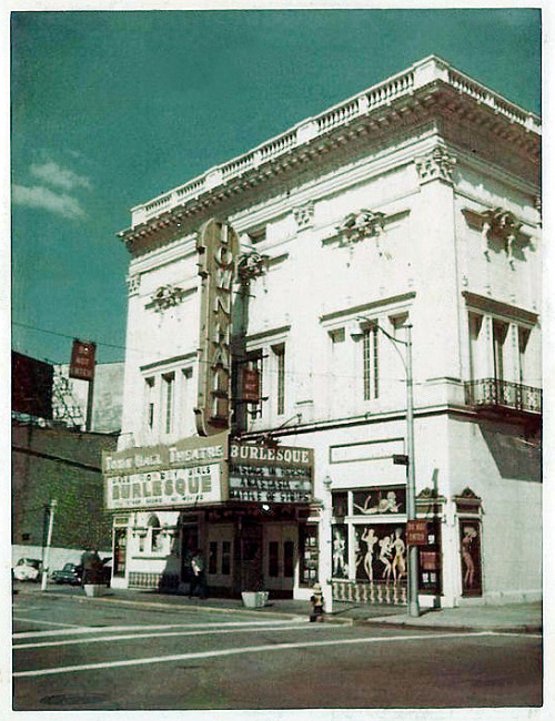 A polaroid photo of Toledo’s ‘TOWN HALL Theatre’, as it looked in March of 1968.. This venue was owned and managed by retired Burlesk queen: Rose La Rose. The city pushed to take control of the building in an effort to renew and revitali