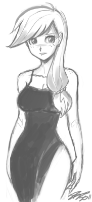 Human Applejack in Aya Brea’s evening dress from Parasite