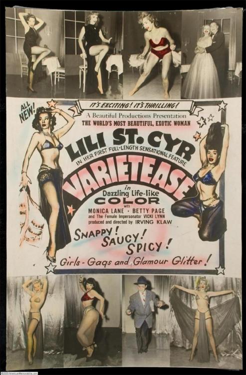 piratetreasure: Movie poster for Irving Klaw’s 1954 film ‘VARIETEASE’’; starring: Lili St. Cyr.. 