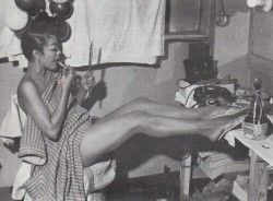 Ruby Richards relaxes in her backstage dressing room.. This 5’