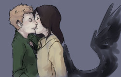 Quick doodle on the computer of Fem!Dean/Fem!Cas before I go