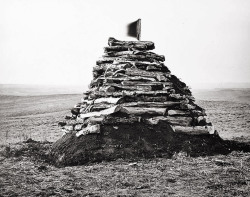 The First Monument on Custer’s Hill photo by L.A. Huffman,