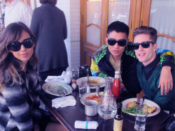 thefreshmanwear:  Blogger power lunch. Rumi, Bryan, and Pelayo.