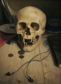 stilllifequickheart:  Carl Dobsky Skull with Earbuds 2009 