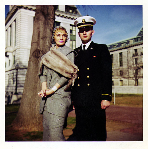 In the Spring of ‘59,– Mary Goodneighbor (aka. Irma The Body) poses for a series of formal Engagement photos on the property of the State Capitol; in Maryland .. She had planned a December wedding to her beau: Midshipman John Knief; who was