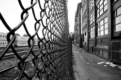 black-and-white:  Gas Town Fence (by AJLPPhotography) 