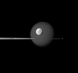 neon-loneliness:  Saturn’s ring with four moons  Cassini Imaging