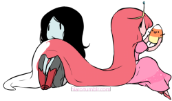 niaro:  Marceline sucking the red from Bubblegum’s hair. Pink