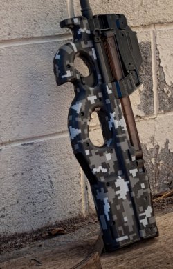 victran:  FN P90 in digital urban camo 50 rounds that you probably
