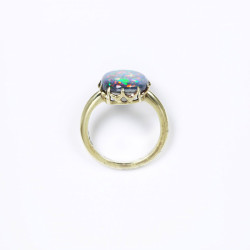  Ring. 1850-1913. Radiant and rare Black Opal embedded and mounted