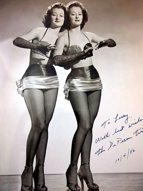 The De Peron Twins Vintage 50’s-era promo photo personalized: “To Larry: With best wishes — The De Peron Twins”.. Looks like it’s dated: 10/4/’56..