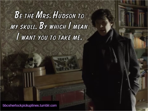 bbcsherlockpickuplines:  â€œBe the Mrs. Hudson to my skull. By which I mean I want you to take me.â€ Submitted by deeppuddles. 