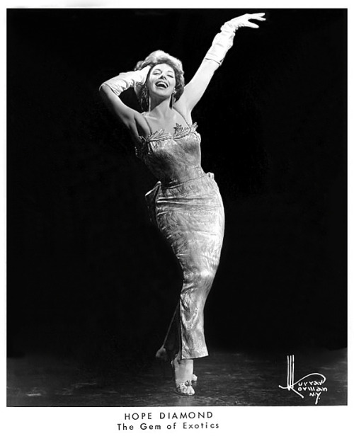 Hope Diamond   (aka. Leona Beldini) During the 1950’s, Ms. Beldini wowed Burlesque audiences from Buffalo to Topeka.. After retiring, she became a successful real estate agent. Later, she entered politics in Jersey City, and rose to the office