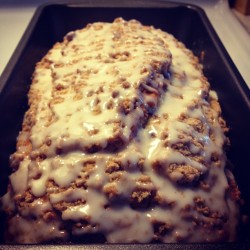 Cinnamon streusel loaf with vanilla glaze, straight outta the