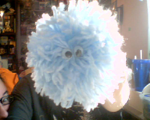 Project “Cuddly Pom-Pom’ is underway. GF made the pompom so she gets to photobomb. I have no idea where the googly eyes came from, I literally just found them lying around in a baggie like wut.