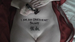 This is a really lovely image.Â  “I am an Obedient Slut.”