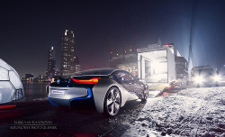 automotivated:  BMW i8 Concept car leaving a snowy Rotterdam(by