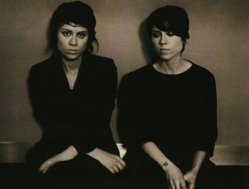 whattheeffingcrap:  One of my favourite photos of them. Tegan’s pout, the sepia tone, their necks, Sara’s cheekbones… I can’t. 