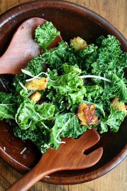 littlelaur:  kale caesar salad with brioche croutons. if you’ve