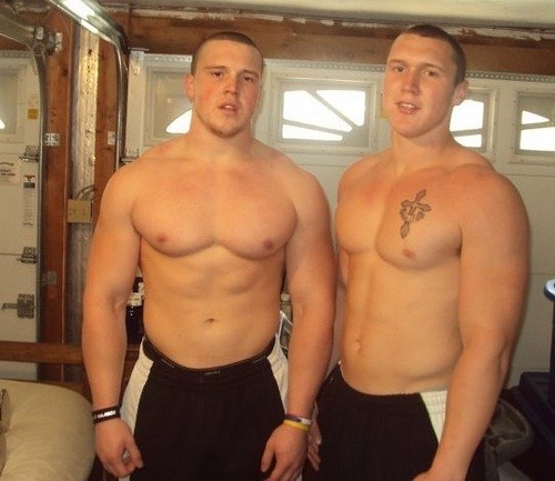 deviloftheday:  (via deviloftheday.com)   That’s former Cincinnati Bearcat football playerÂ Ben Guidugli on the left. I’m guessing that’s one of his brothers on the right. HOT FAMILY! They certainly have the pecs gene workin’ big