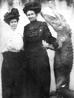  Two Woman Posing with Stuffed Alligator in Florida, Circa 1910s,