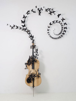   midnightchance:  ” Fable”, 2011;Cello, aluminum (found