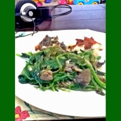 greens, mushroom, seaweed, and fish. first day of lent. #squaready