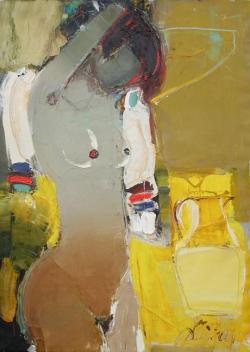 Sergiy Hai, Nude on Yellow; 2010, oil, & acrylic on canvas