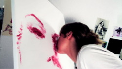 capturingherthoughts:  pulmonaire:  Portrait art made with lipstick