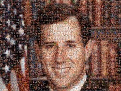 A Rick Santorum campaign poster composed entirely of gay porn.