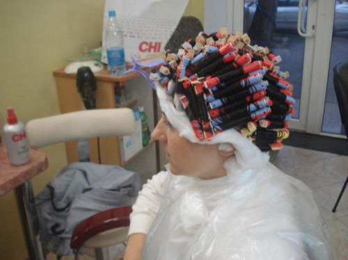 “I don’t want a perm in my hair.” “Shut up sissy. Now everything is prepared and i know your little cock will grow when the perm-lotion is applied in a few minutes. A real sissy needs permed hair and you know this.”