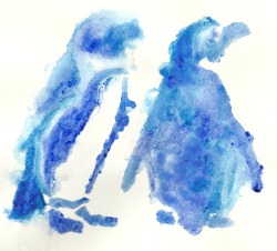 kisstenpriest:  Watercolor I did of penguins 