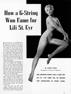  “How a G-String Won Fame for Lili St. Cyr” Title page from